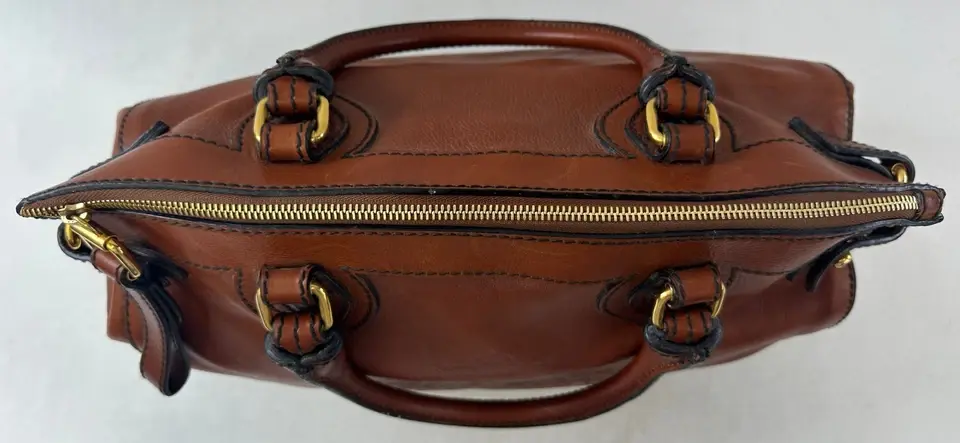 Thumbnail: ROBERTO CAVALLI Leather Handbag Satchel Large Brown Logo Embossed Vintage