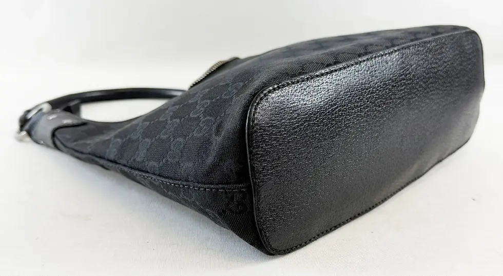 Thumbnail: GUCCI Black Hobo Leather Shoulder Bag Silver Hardware GG Canvas Medium