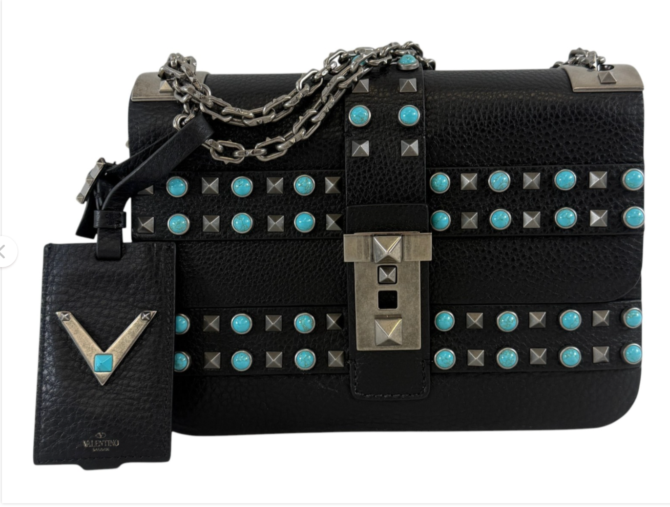 VALENTINO GARAVANI Rockstud Spike Cabochon Stones Shoulder Bag Black Leather