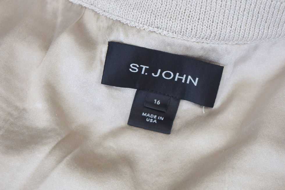 縮圖：ST. JOHN Tweed Knit Jacket 16 Beige Gold Metallic Rhinestone Embellished Zip Up