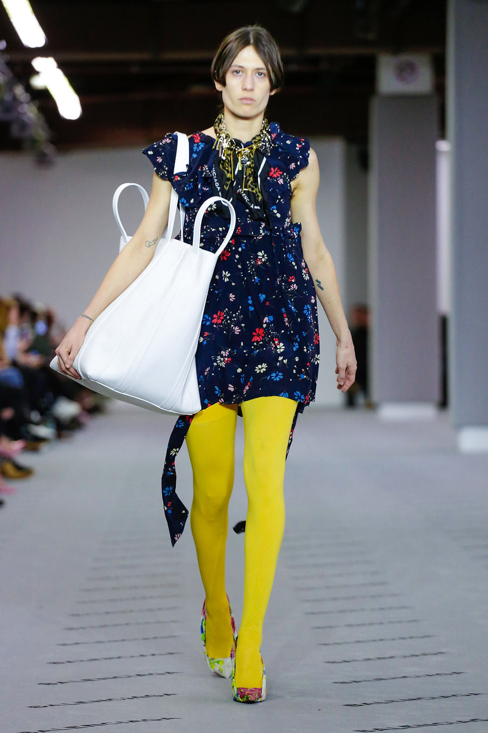 縮圖：BALENCIAGA Floral Baby Doll Plastron Mini Dress Silk Crepe De Chine 40 10