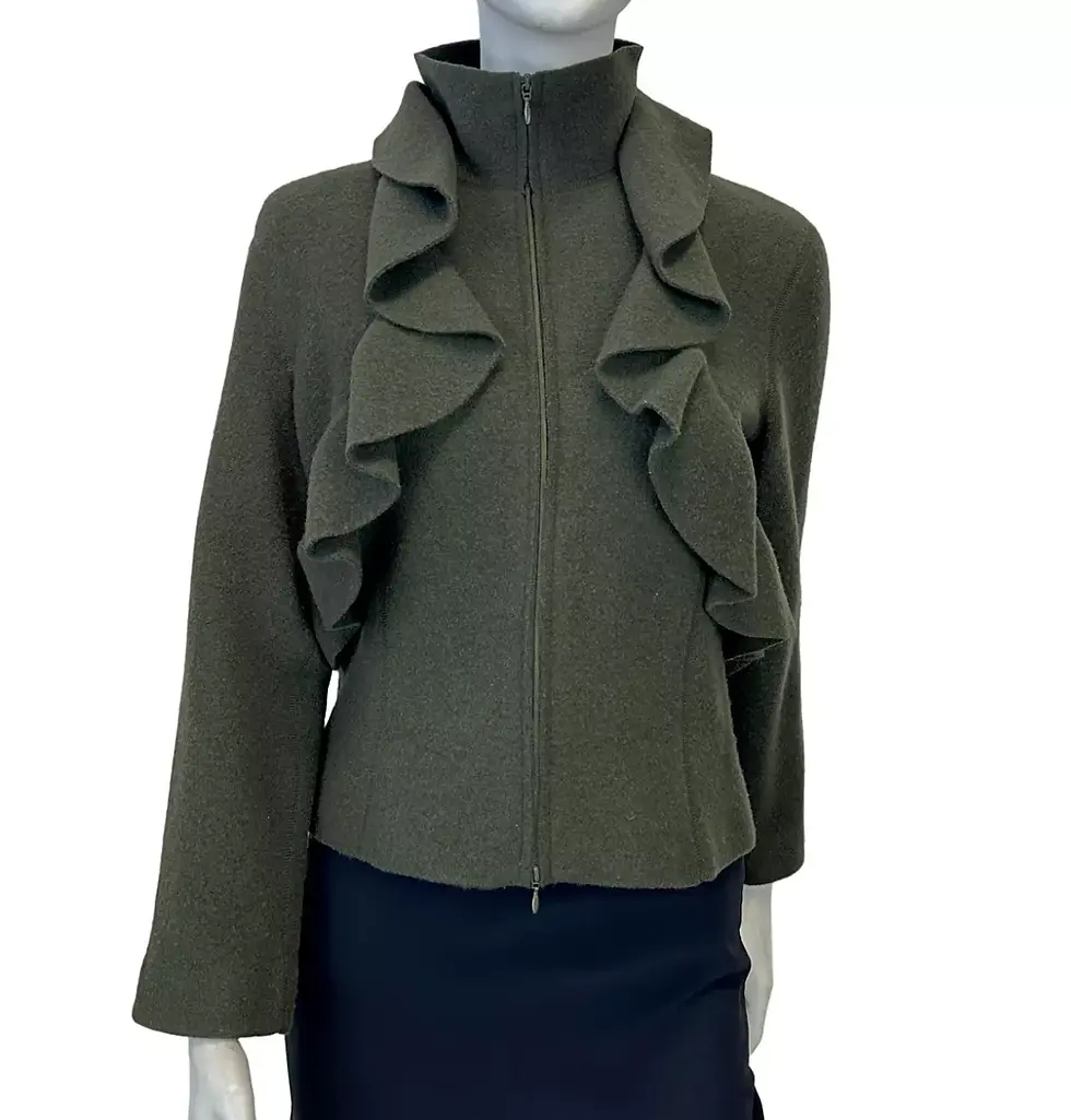 Thumbnail: VALENTINO Wool Ruffle Short Jacket Medium Green Zip Up Frill M Italy