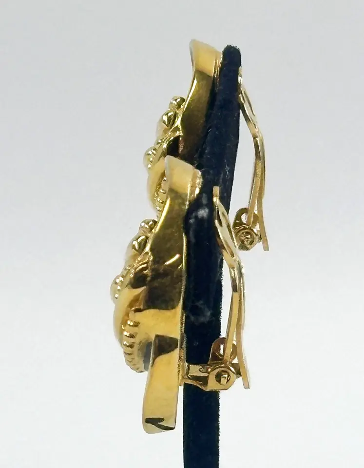 縮圖：NEW ST. JOHN 22K Yellow Gold Plated Black Oval Clip On Earrings Singed Vintage