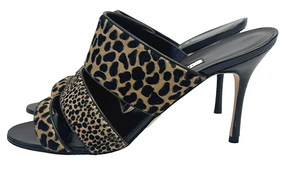 縮圖：MANOLO BLAHNIK Pony Hair Leather Sandal Heels 37.5 Brown tan Leopard 7.5