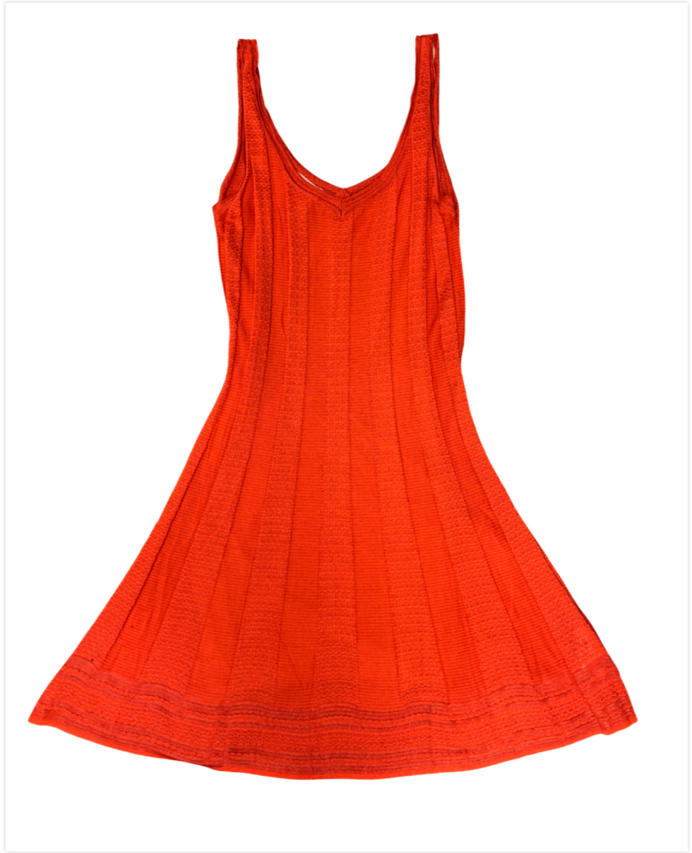 Hình thu nhỏ: M MISSONI Sleeveless Knit 48 Orange 12 US V Neck Vertical Pattern Hem Line