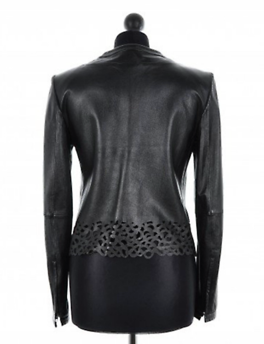 縮圖：DIANE VON FURSTENBERG 4 Merryl Laser Cut Border Leather Jacket Zipper Cuff