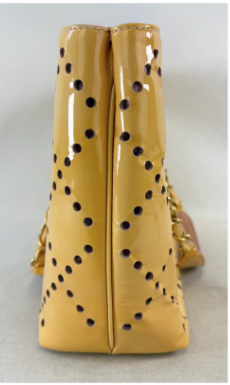 Thumbnail: Vintage CHANEL Perforated CC Logo Shopping Tote Bag Medium Yellow Patent Leather