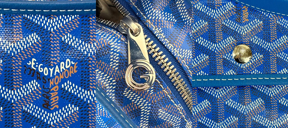 Miniatura: NEW GOYARD Goyardine Canvas Chevroches Calfskin Boheme Hobo Bag Sky Blue Tote