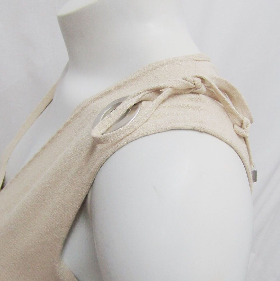 Thumbnail: NEW ARMANI COLLEZIONI Sand Beige Knit Tank Blouse V Neck Stretchy Top 8 44