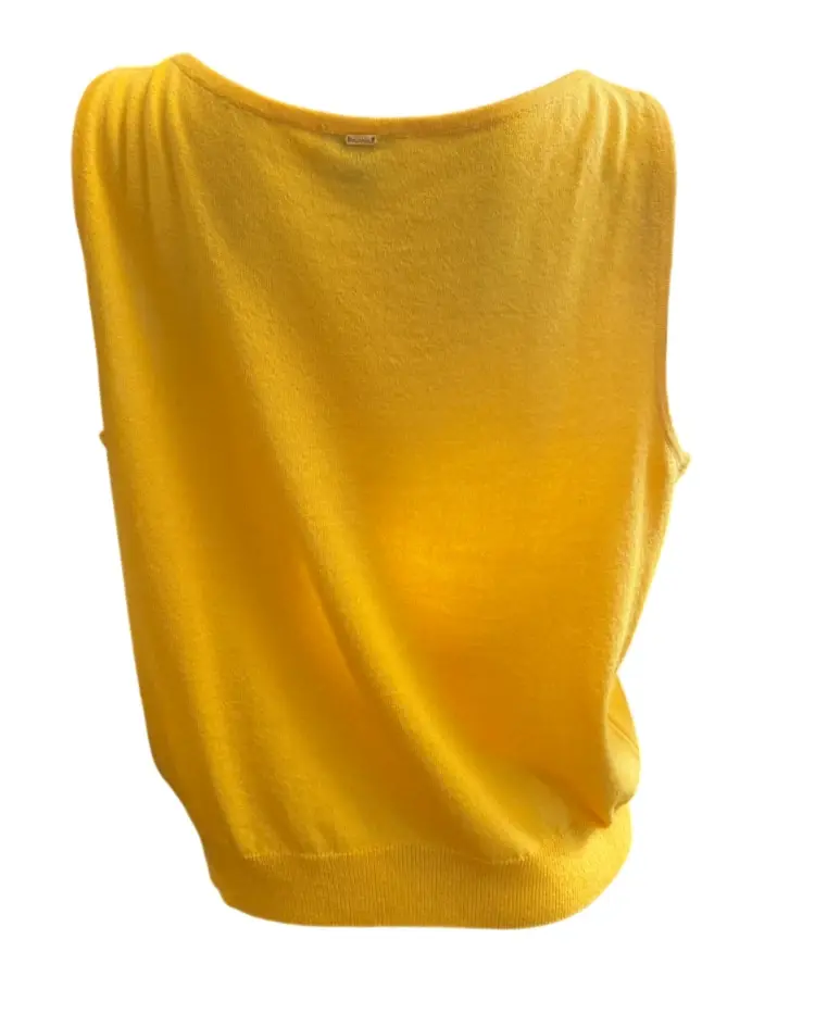 縮圖：ST. JOHN Knit Tank Top XL 16 18 Santana Shell Reversible Yellow Scoop Neck