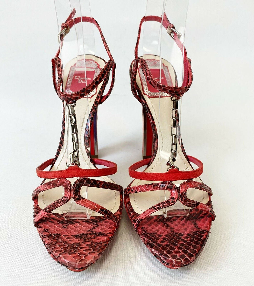 Miniatura: CHRISTIAN DIOR Red Coral Snake Silver Chain Chunky Heels 7.5 Sandals Shoes 37.5