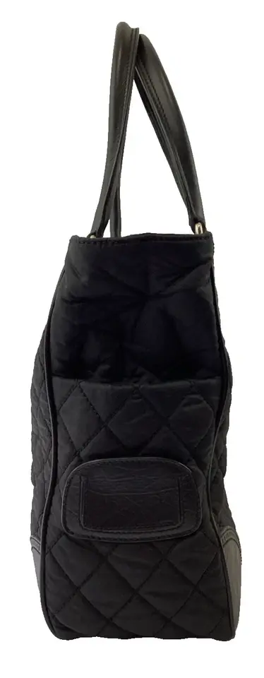 Thumbnail: CHANEL Nylon Travel Paris New York Tote Bag Large Black Quilted CC Logo