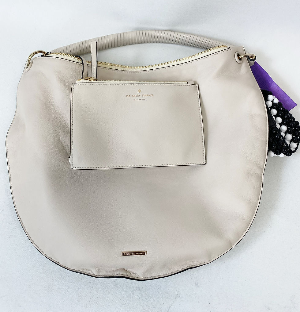 縮圖：LES PETIT JOUEURS Luna Ivory Soft Leather Beaded Strap Hobo Bag