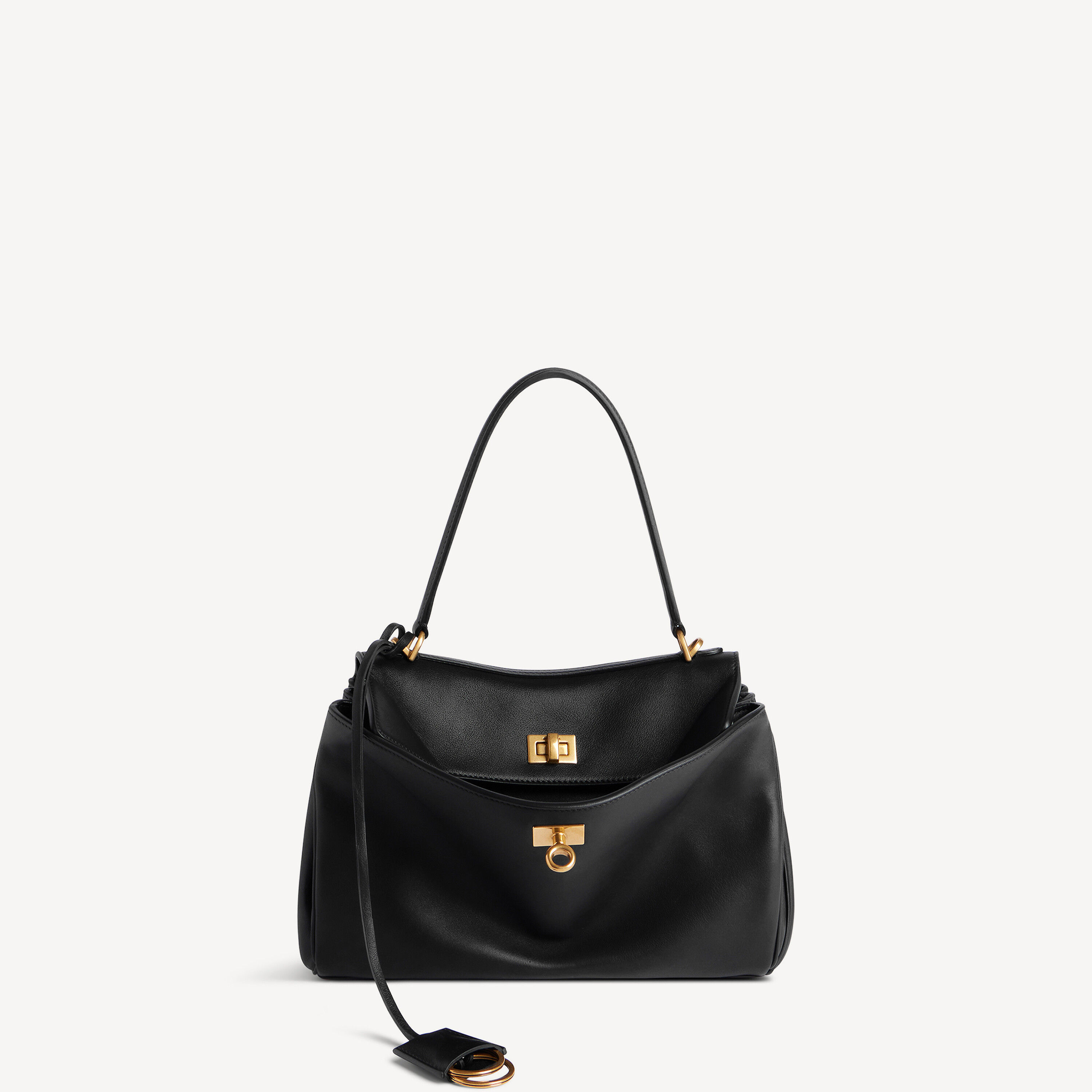 BALENCIAGA Rodeo Calfskin Handbag Small Black Aged Gold Hardware Leather