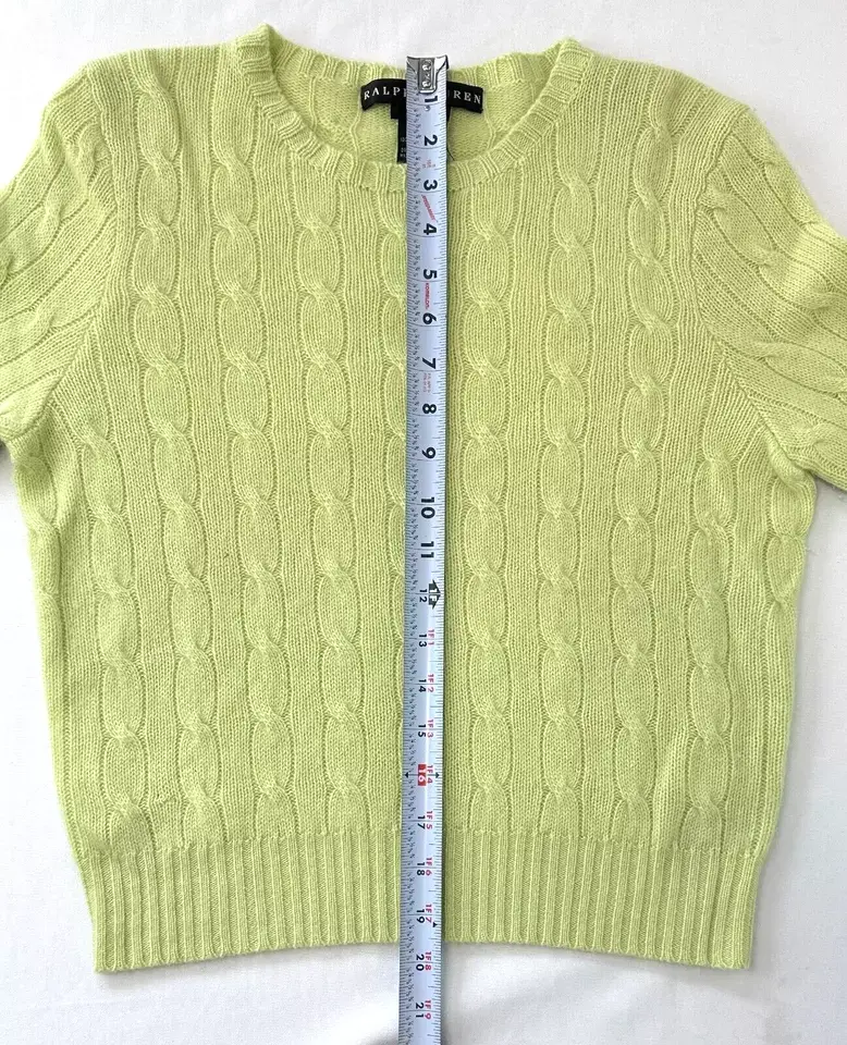 Hình thu nhỏ: RALPH LAUREN Chartreuse Green Sweater Slim Fit Cable Cashmere Knit Large Womens