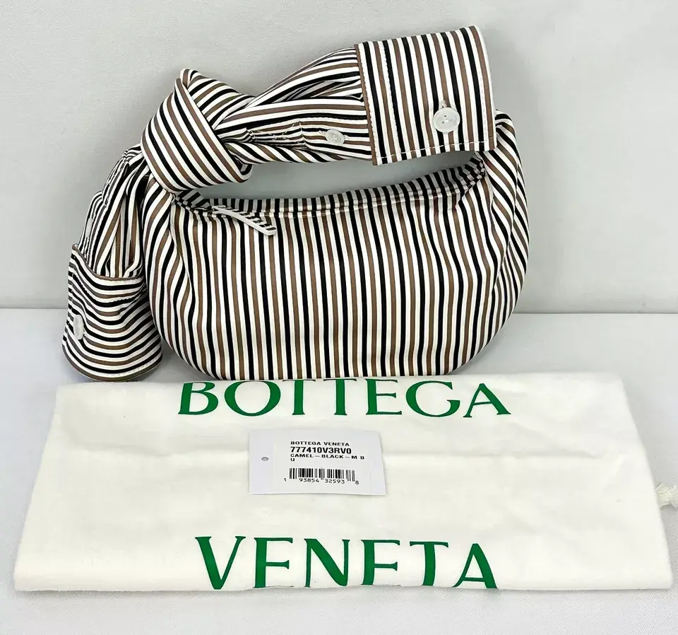 Miniatura: NEW BOTTEGA VENETA Mini Jodie Nappa Print Shirt Camel White Black Satchel Purse
