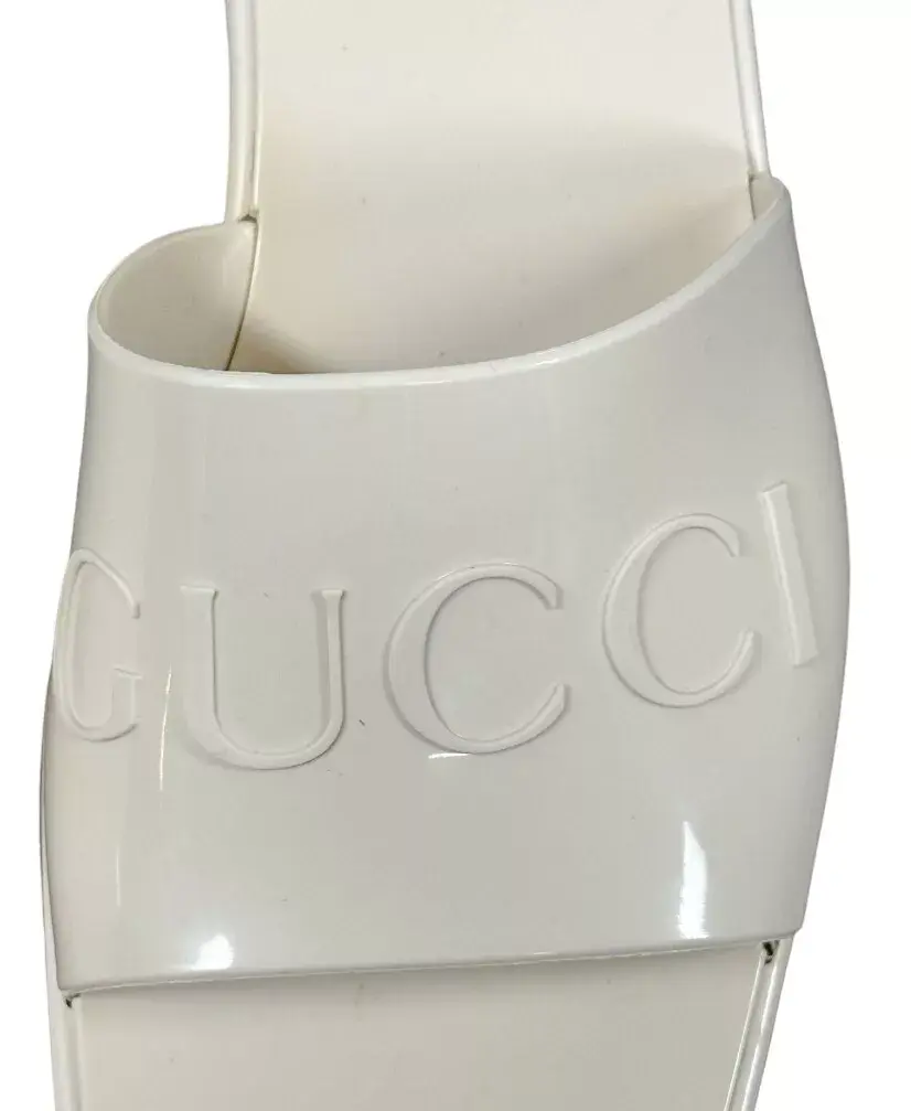 Hình thu nhỏ: GUCCI Women's Block Heel Platform Rubber Slide Sandals Cream White 37 7 Slip On