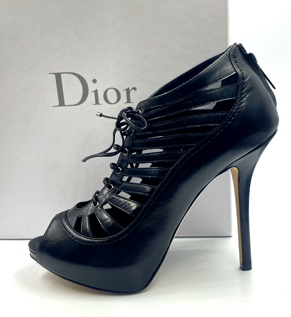 Thumbnail: CHRISTIAN DIOR Black Cage Platform Booties 7 US 37.5