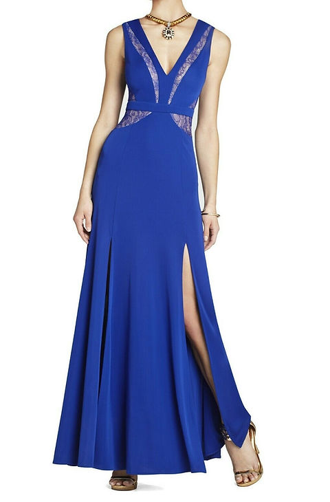 BCBGMAXAZRIA Sophee Long Dress Royal Blue Lace Insert Gown Maxi Dress 6 V Neck | Bellissima Boutique BCBGMAXAZRIA Sophee Long Dress Royal Blue Lace Insert Gown Maxi Dress 6 V Neck | Bellissima Boutique