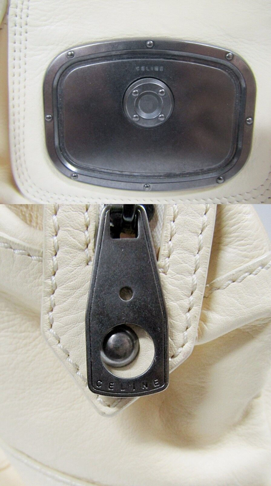 縮圖：Vintage CELINE Verdine Beige Butter Calf Leather Medium Satchel