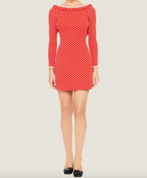 縮圖：NWT MIU MIU Ruffle Neck Long Sleeve Mini Dress XS Polka Dot Red White Bow 38 2