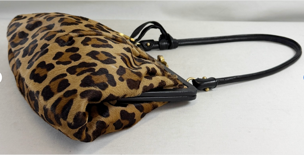 Thumbnail: ST. JOHN Cognac Leopard Pony Hair Print Shoulder Bag Kiss Lock