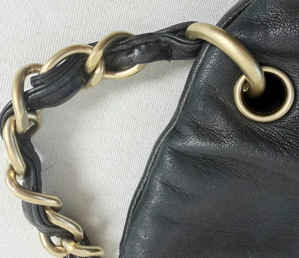 Thumbnail: CHANEL Cue Ball Fold Over Black Shoulder Leather Bag Magnetic Snap CC Logo