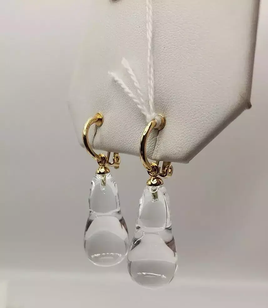 Thumbnail: LALIQUE Marie Antoinette Clear Drop Crystal Earrings Teardrop Dangle Latch Back