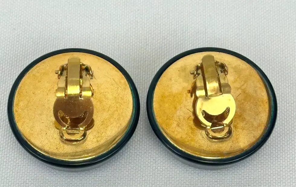 Hình thu nhỏ: CHANEL Gold Plated CC Logo Round Clip Earrings Black Collection 28 RARE