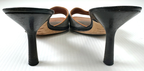 CHANEL Grey Canvas CC Logo Button Mule Kitten Heel Sandals 37.5