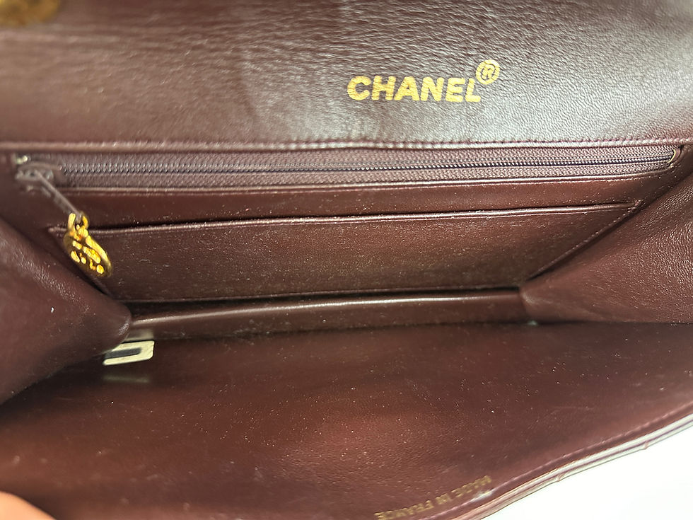 Hình thu nhỏ: Vintage CHANEL Flap Lambskin Leather Bag Dark Brown Chevron Quilted Push Lock 90