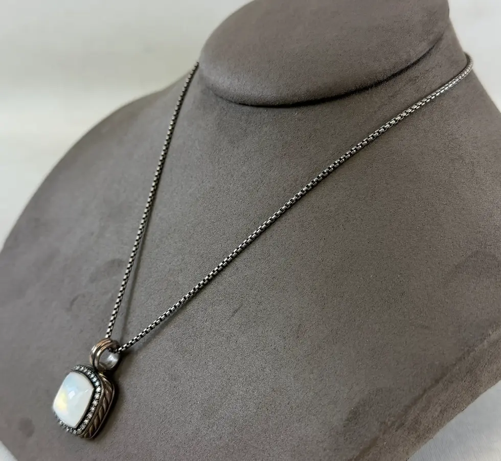 Thumbnail: DAVID YURMAN Diamond & Moon Quartz Albion 16" Chain Necklace 925 Sterling Silver