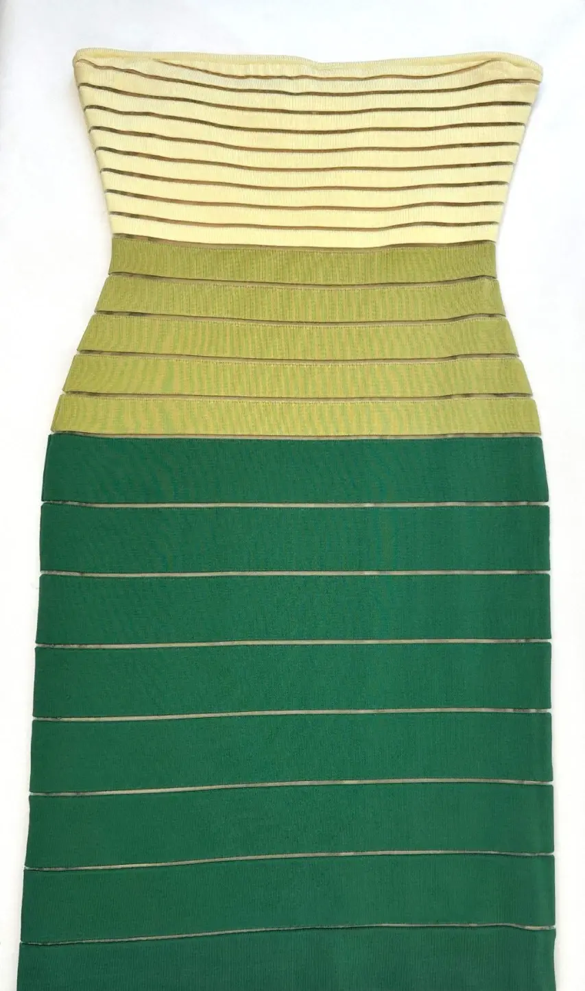 縮圖：HERVE LEGER Bandage Bodycon Mini Dress XL Yellow Green Ombre Striped Strapless