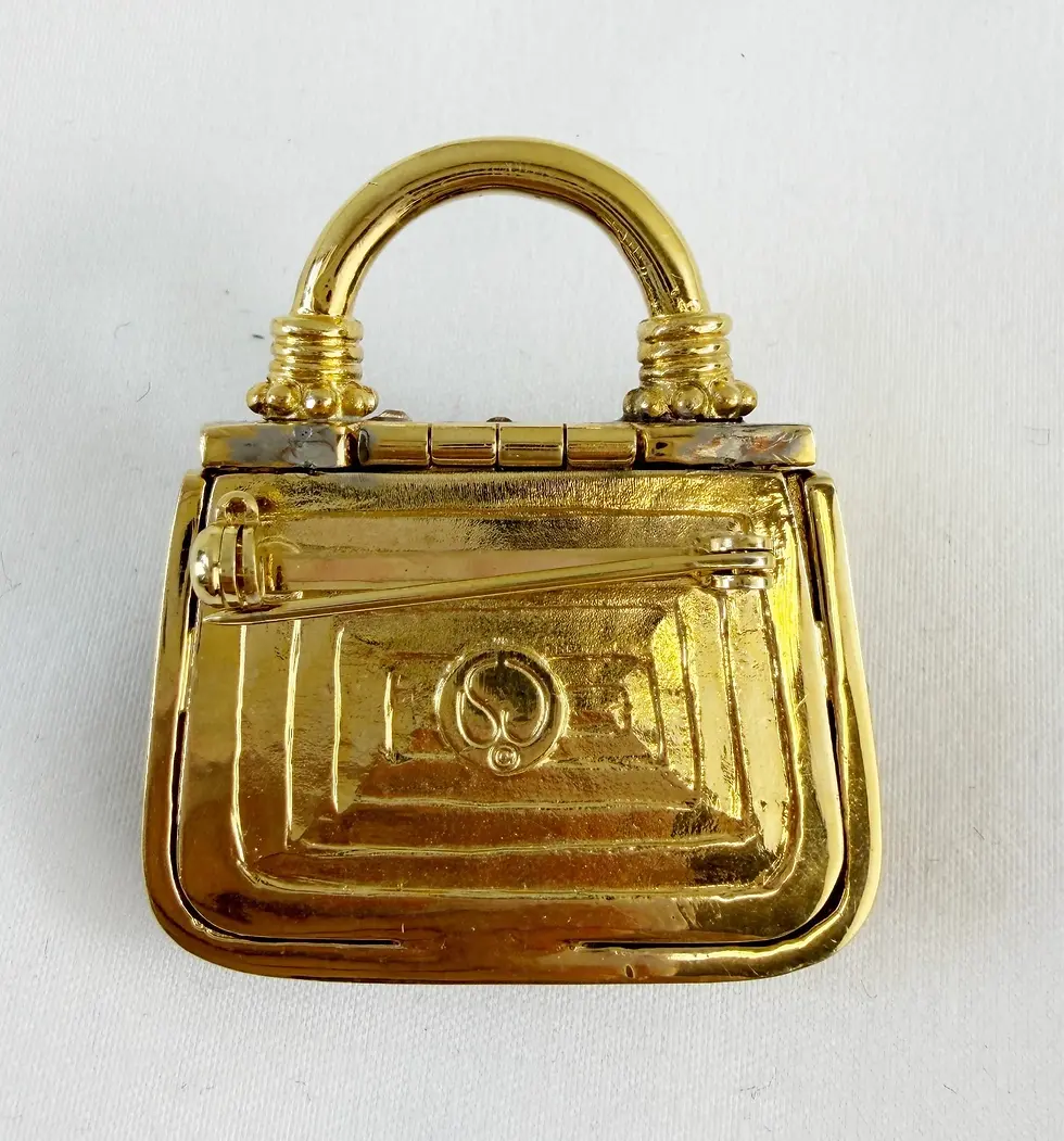 縮圖：NEW ST. JOHN Handbag Brooch Brown Print Enamel Crystals 24KGP Logo Pin Enhancer