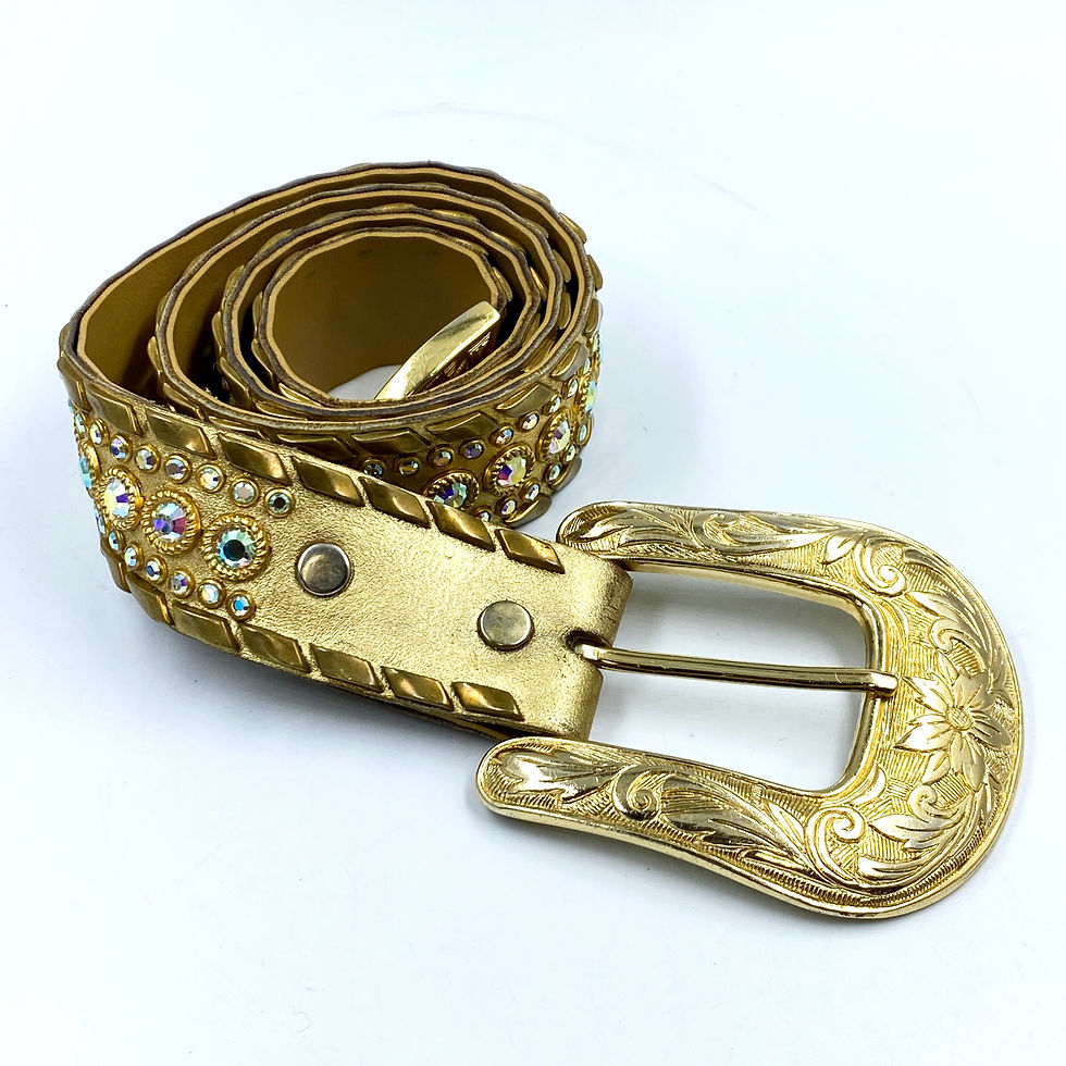 Thumbnail: KIPPYS Gold Leather Swarovski Crystal Studded Western Belt
