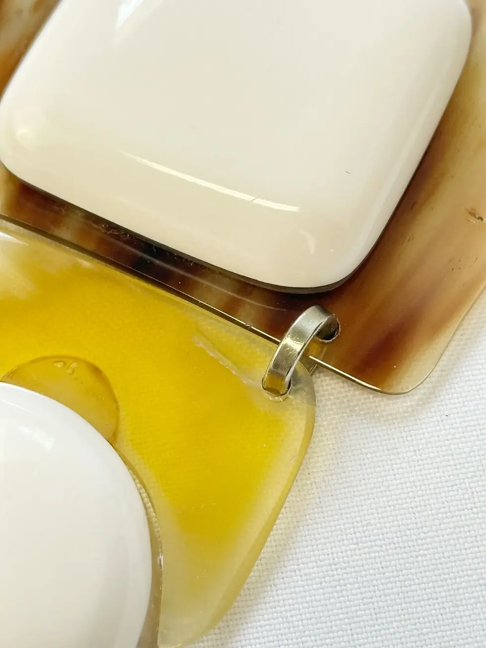 Miniatura: MARNI Horn Resin Leather Collar Statement Necklace Brown Yellow White Geometric