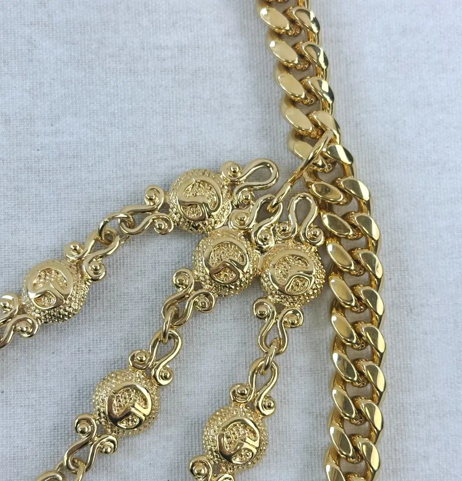Thumbnail: ST. JOHN KNITS Vintage 24K GP Chain Belt Adjustable Triple Strand Signed NEW