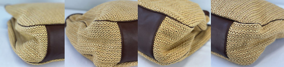 Miniatura: Yves Saint Laurent Roady Natural Raffia Woven Brown Leather Large Hobo Tote