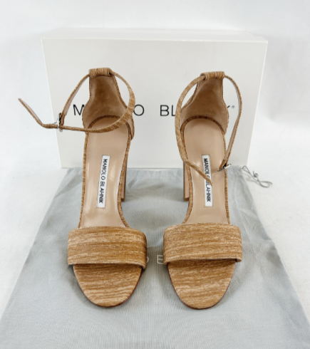 Thumbnail: NWB MANOLO BLAHNIK Lauratopri 105 Sandals Heels 37 Brown Raptor Ankle Strap