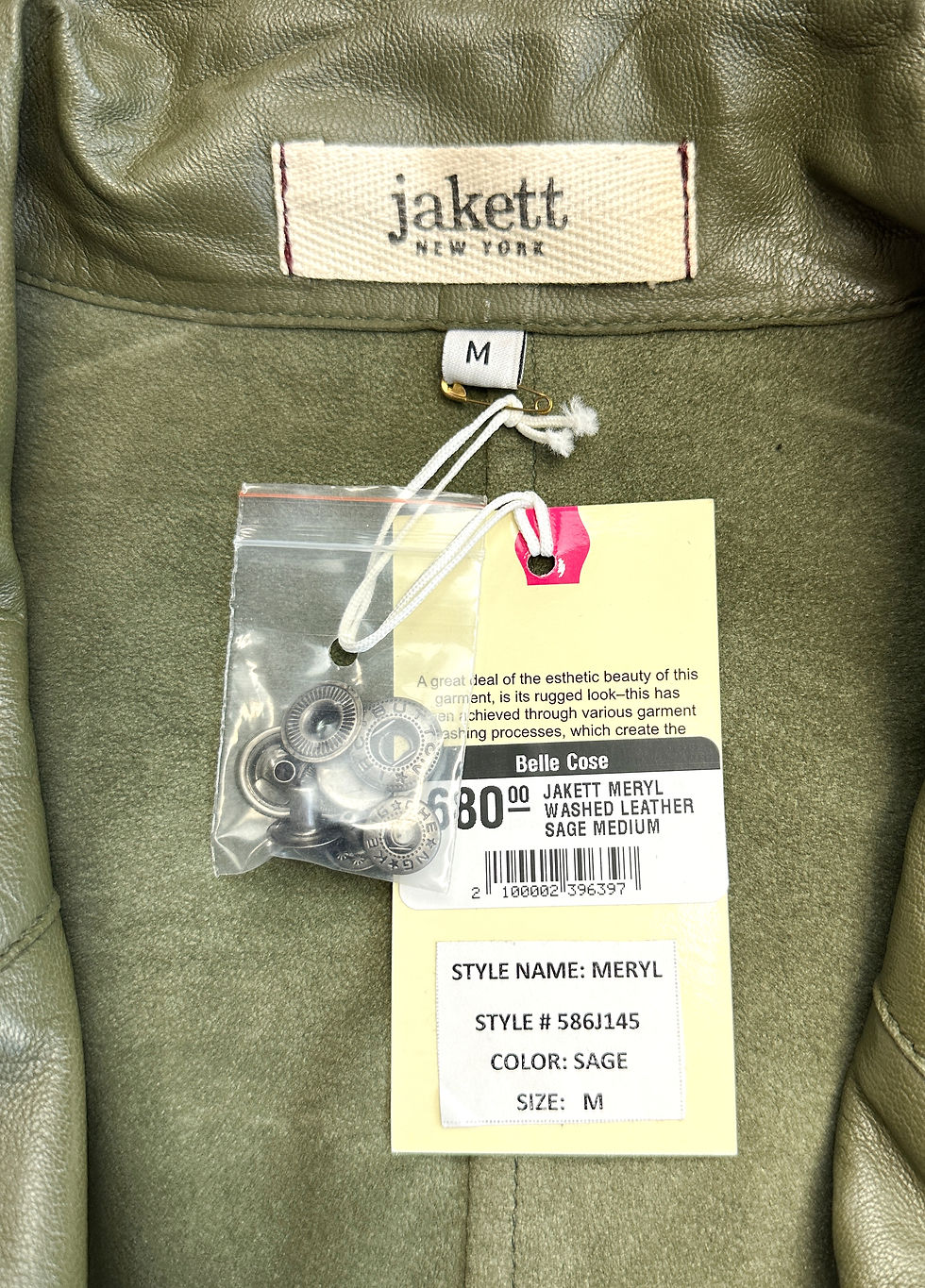 Miniatura: JAKETT Meryl Washed Leather Utility Jacket Medium Sage Frayed Edges Green M