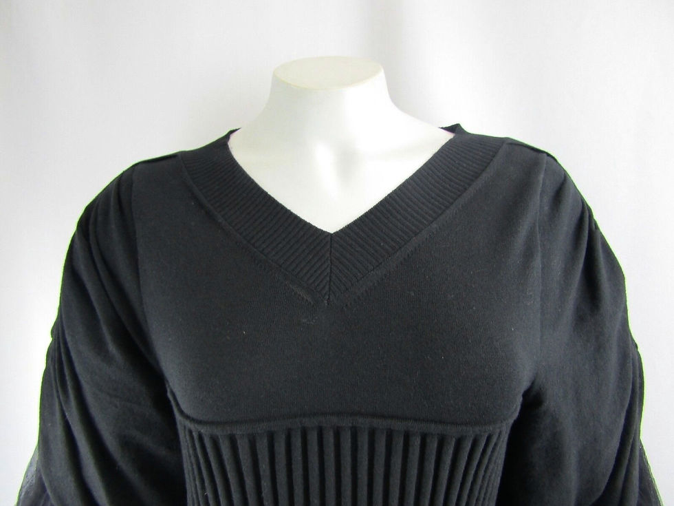 Thumbnail: CHANEL Rib Knit Mini Dress 36 4 Black White Sleeves Puff Tulle Inset Spring 2009
