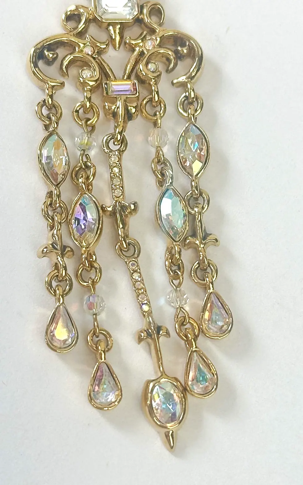 Hình thu nhỏ: NEW Vintage ST. JOHN Gold Tone Rhinestone Dangling Drop Earrings 22K Gold Plated