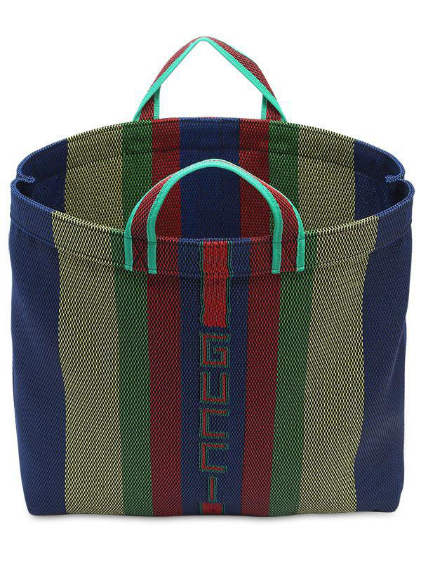 Hình thu nhỏ: GUCCI Multicolor Jacquard Logo Stitch Woven Rubber Nylon Large Tote Unisex