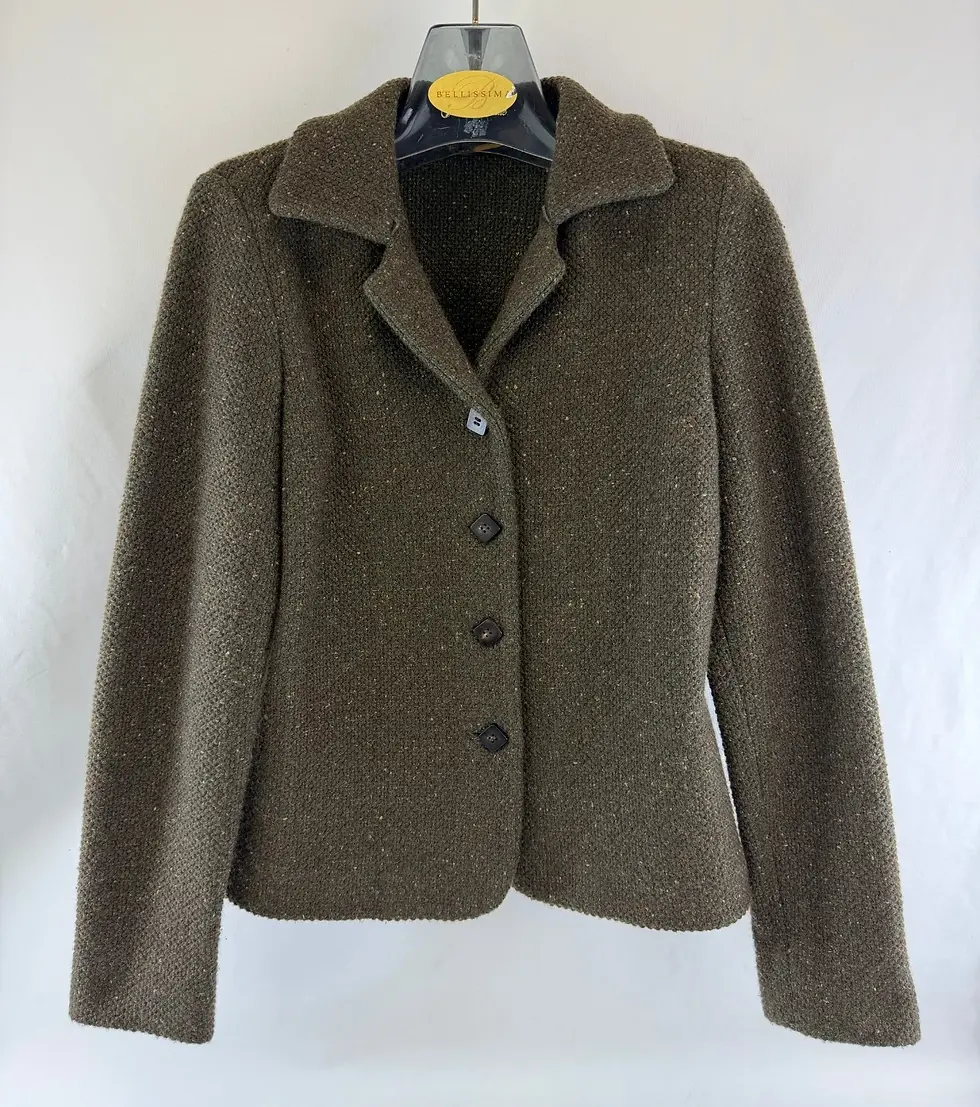 Hình thu nhỏ: LORO PIANA Cashmere Knit Removable Fur Collar Jacket 42 Green 6 Speckled