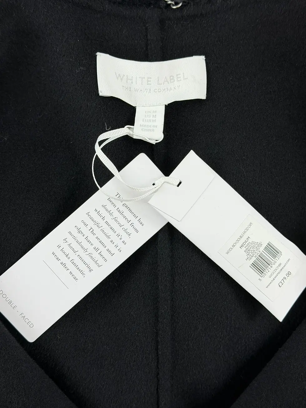 Miniatura: NWT THE WHITE COMPANY Wool Double Faced Cape Medium Black Short Sleeves Hooded