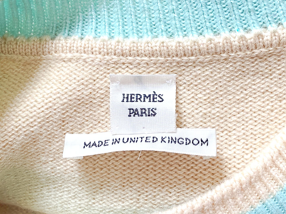 Miniatura: HERMES Cashmere Knit Ribbed Sweater EU 34 US 0 2 Beige Blue Equestrian Print
