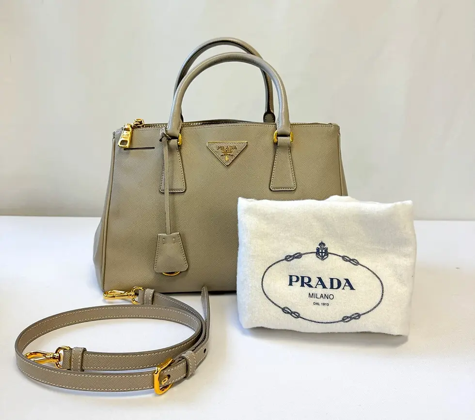 縮圖：PRADA Galleria Saffiano Lux Leather Double Zip Tote Medium Grey Gold Hardware