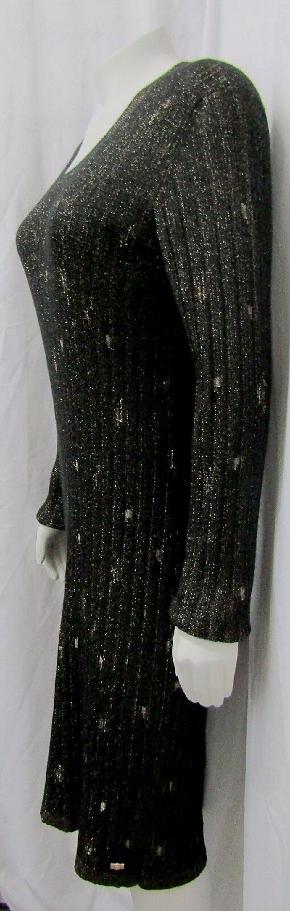 Miniatura: NWT CHANEL Knit Dress Long Sleeve 12 48 Large Stretch 2011 Black Gold Metallic