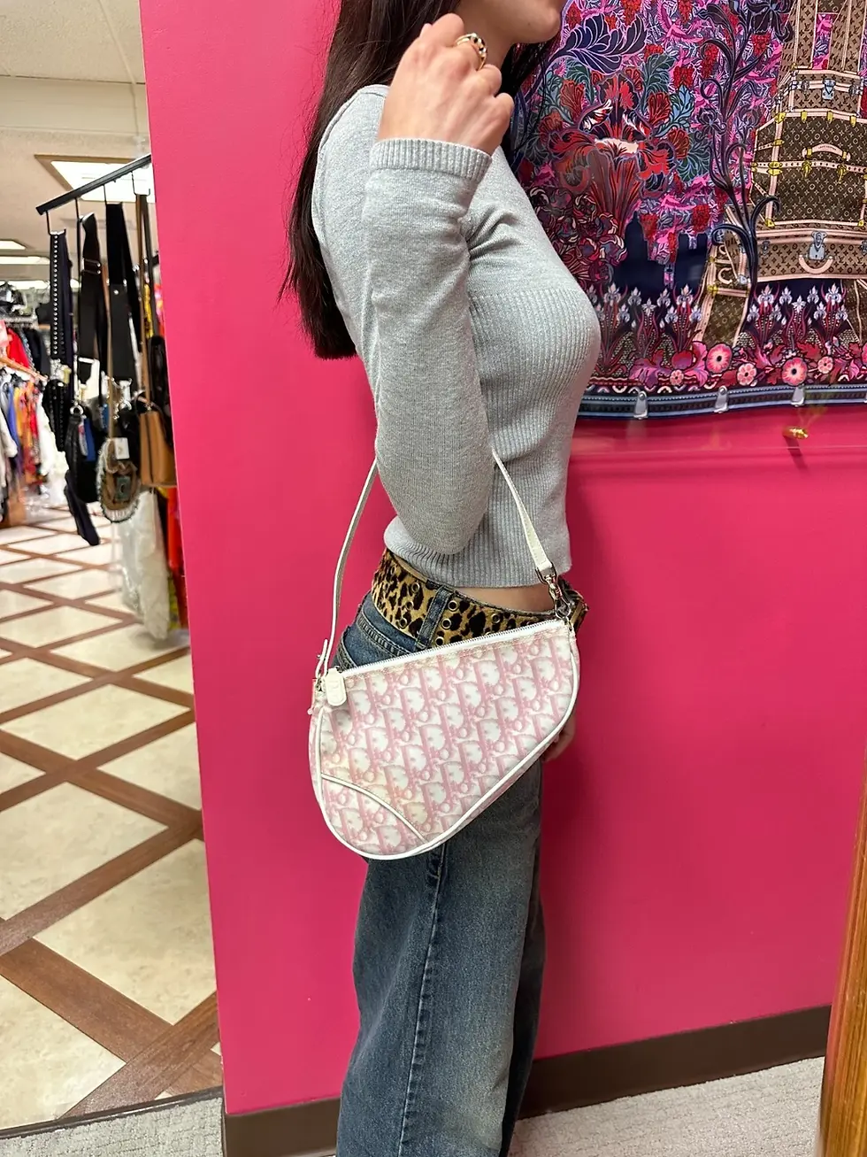 Thumbnail: CHRISTIAN DIOR Diorissimo Trotter Saddle Shoulder Bag Pink White Canvas