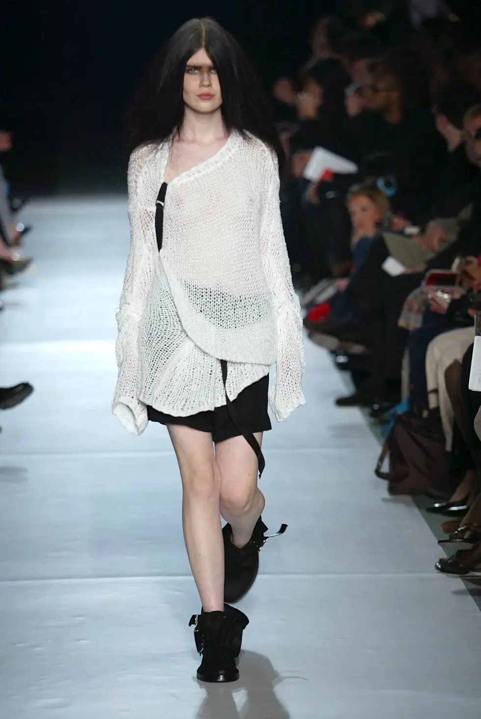 Hình thu nhỏ: ANN DEMEULEMEESTER Nubuck Leather Biker Boots 36.5 Black 3 Buckle S/S 2003